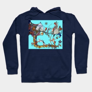 WEIRD MEDIEVAL BESTIARY WAR Between Dogs and Killer Rabbits in Blue Turquoise Hoodie